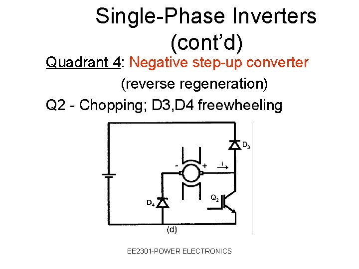Single-Phase Inverters (cont’d) Quadrant 4: Negative step-up converter (reverse regeneration) Q 2 - Chopping;