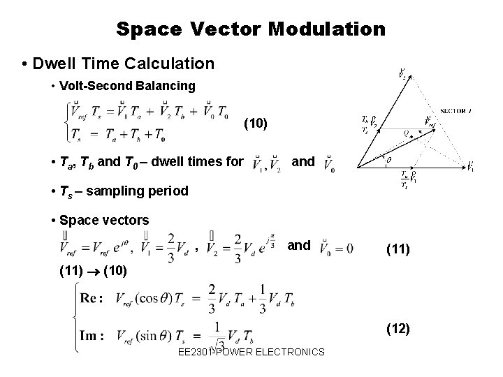 Space Vector Modulation • Dwell Time Calculation • Volt-Second Balancing (10) • Ta, Tb