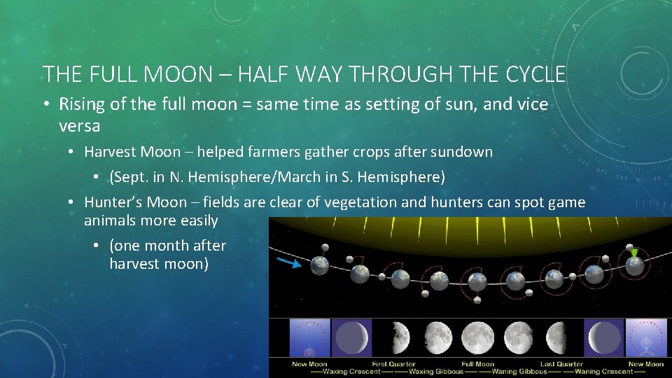 THE FULL MOON – HALF WAY THROUGH THE CYCLE • Rising of the full