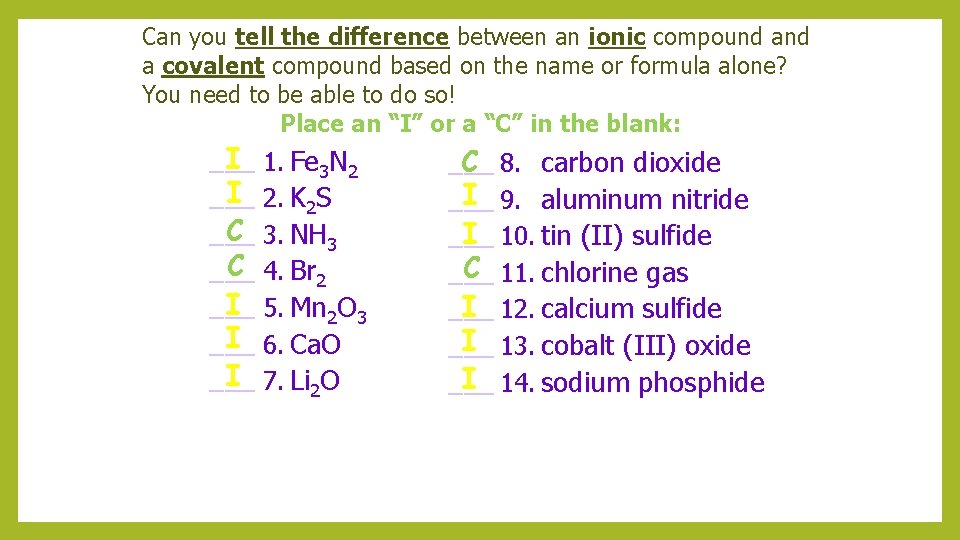 Can you tell the difference between an ionic compound a covalent compound based on