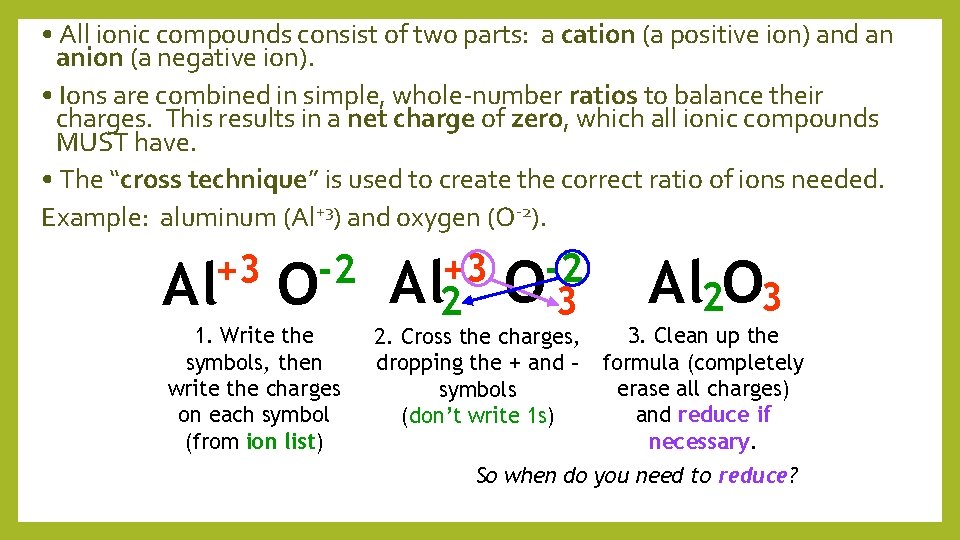  • All ionic compounds consist of two parts: a cation (a positive ion)