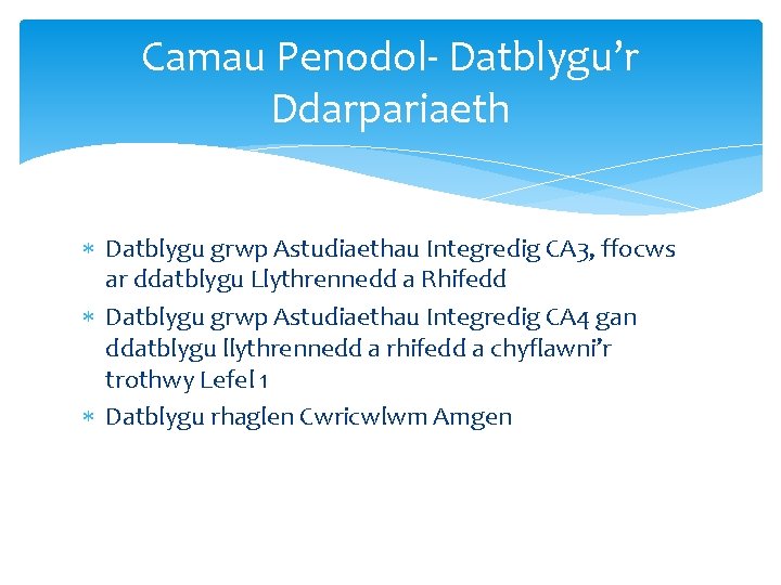 Camau Penodol- Datblygu’r Ddarpariaeth Datblygu grwp Astudiaethau Integredig CA 3, ffocws ar ddatblygu Llythrennedd
