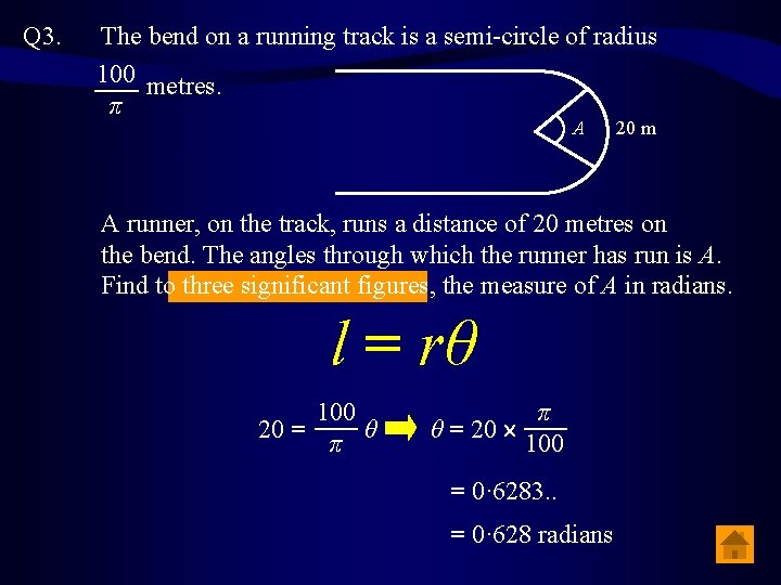 Q 3. The bend on a running track is a semi-circle of radius 100