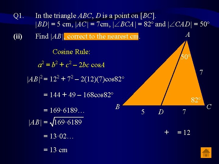 Q 1. . (ii) In the triangle ABC, D is a point on [BC].