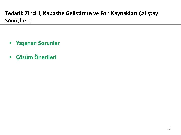 Tedarik Zinciri, Kapasite Geliştirme ve Fon Kaynakları Çalıştay Sonuçları : • Yaşanan Sorunlar •