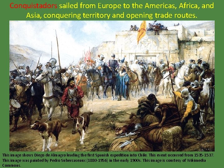Conquistadors sailed from Europe to the Americas, Africa, and Asia, conquering territory and opening