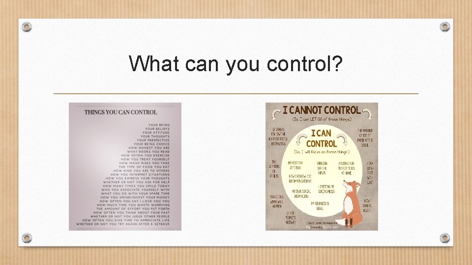 What can you control? 