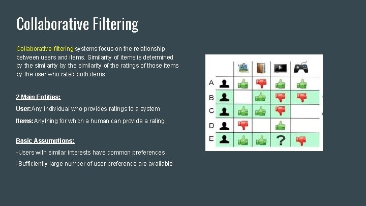 Collaborative Filtering Collaborative-filtering systems focus on the relationship between users and items. Similarity of