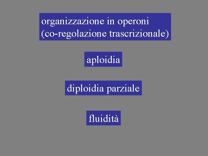 organizzazione in operoni (co-regolazione trascrizionale) aploidia diploidia parziale fluidità 