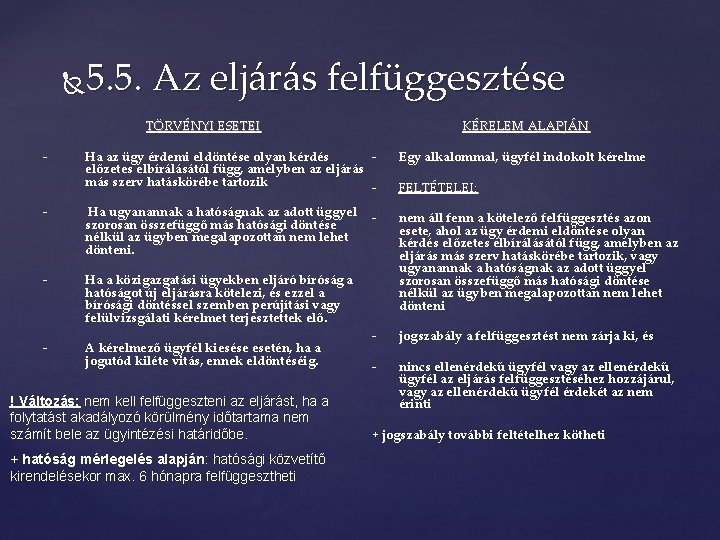 5. 5. Az eljárás felfüggesztése TÖRVÉNYI ESETEI - KÉRELEM ALAPJÁN Ha az ügy érdemi