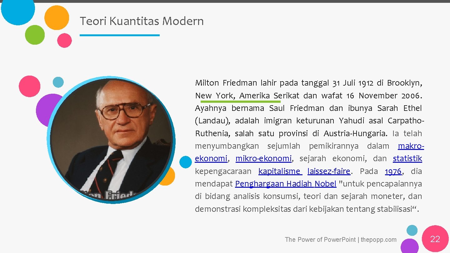 Teori Kuantitas Modern Milton Friedman lahir pada tanggal 31 Juli 1912 di Brooklyn, New