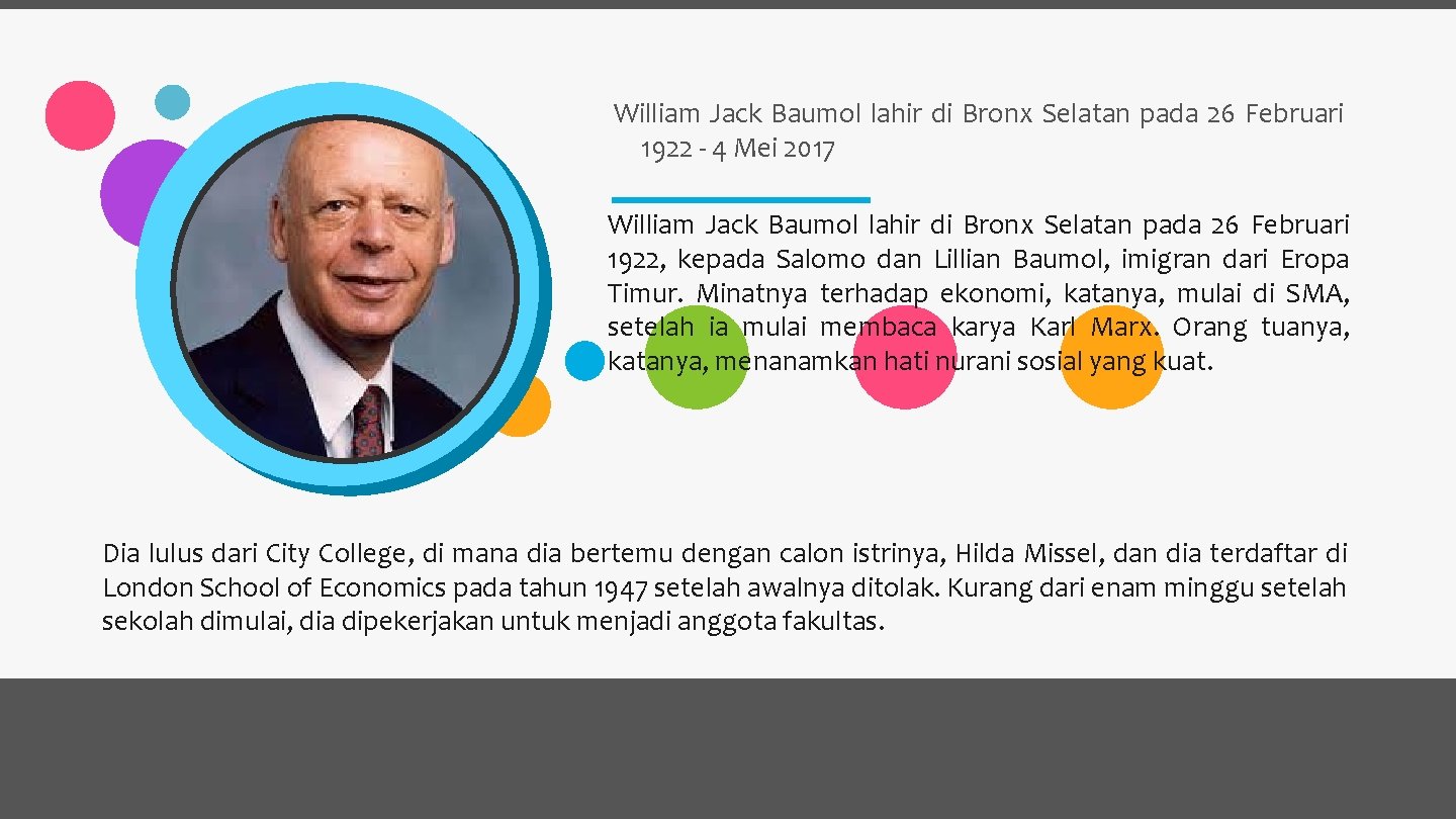 William Jack Baumol lahir di Bronx Selatan pada 26 Februari 1922 - 4 Mei