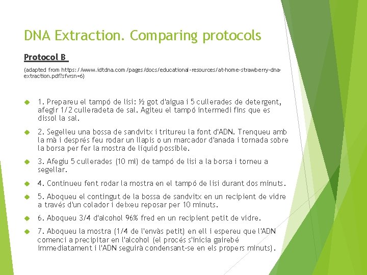 DNA Extraction. Comparing protocols Protocol B (adapted from https: //www. idtdna. com/pages/docs/educational-resources/at-home-strawberry-dnaextraction. pdf? sfvrsn=6)