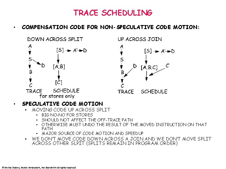 TRACE SCHEDULING • COMPENSATION CODE FOR NON-SPECULATIVE CODE MOTION: • SPECULATIVE CODE MOTION •