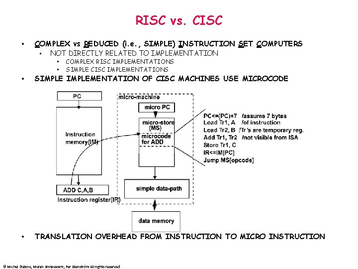 RISC vs. CISC • COMPLEX vs REDUCED (i. e. , SIMPLE) INSTRUCTION SET COMPUTERS