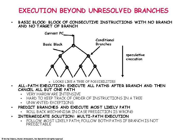 EXECUTION BEYOND UNRESOLVED BRANCHES • • BASIC BLOCK: BLOCK OF CONSECUTIVE INSTRUCTIONS WITH NO