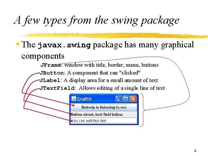 A few types from the swing package The javax. swing package has many graphical