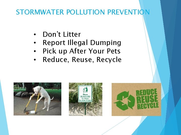 STORMWATER POLLUTION PREVENTION • • Don't Litter Report Illegal Dumping Pick up After Your
