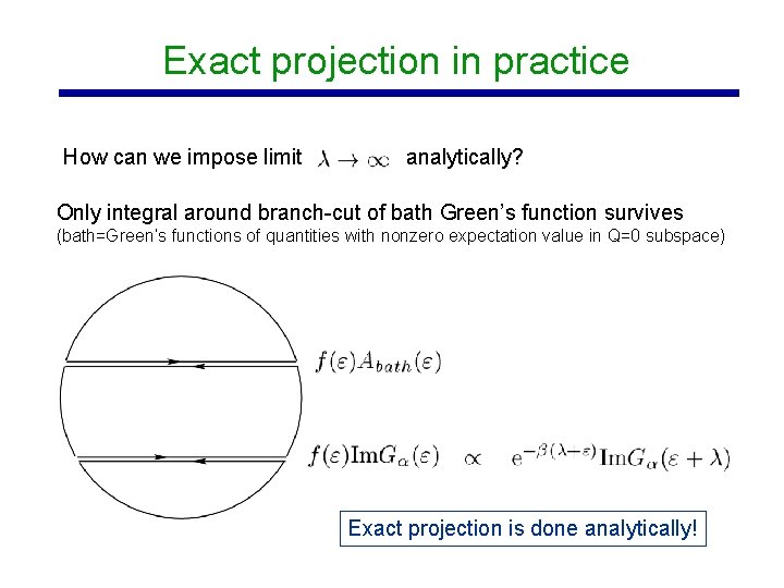 Exact projection in practice How can we impose limit analytically? Only integral around branch-cut