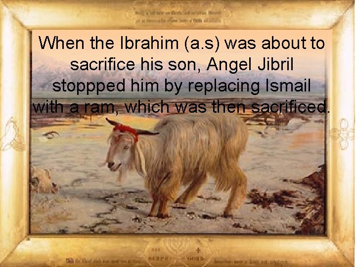 When the Ibrahim (a. s) was about to sacrifice his son, Angel Jibril stoppped