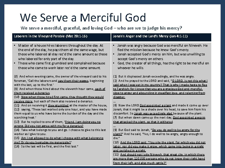 We Serve a Merciful God We serve a merciful, graceful, and loving God –