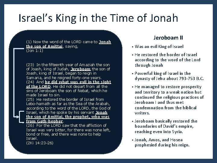 Israel’s King in the Time of Jonah (1) Now the word of the LORD