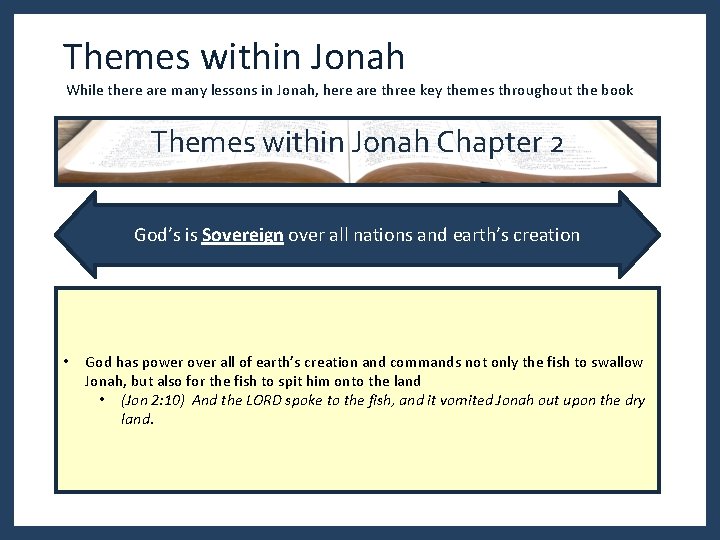 Themes within Jonah While there are many lessons in Jonah, here are three key