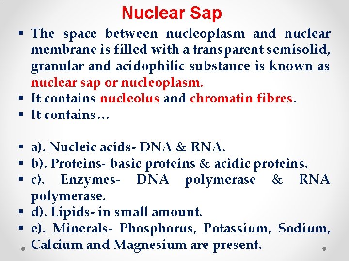 Nuclear Sap § The space between nucleoplasm and nuclear membrane is filled with a