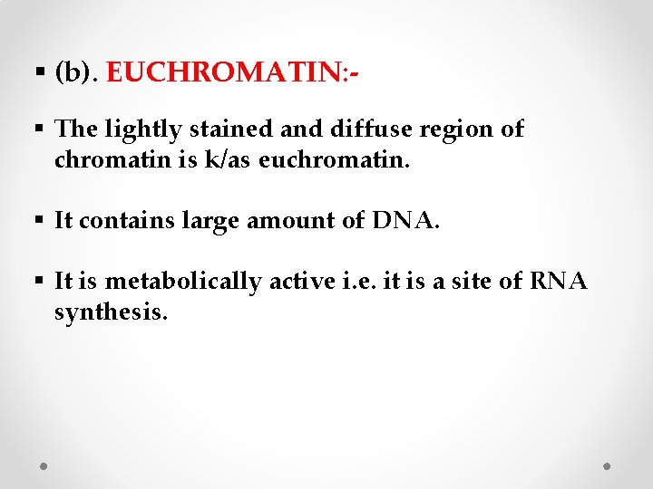 § (b). EUCHROMATIN: § The lightly stained and diffuse region of chromatin is k/as