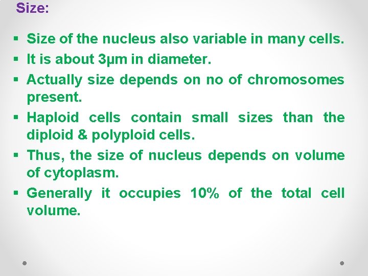 Size: § Size of the nucleus also variable in many cells. § It is