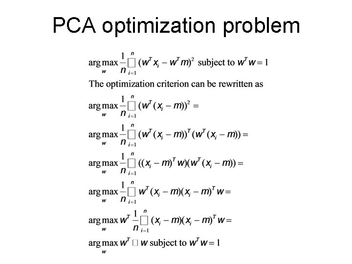 PCA optimization problem 