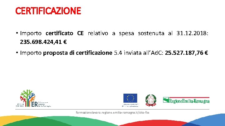 CERTIFICAZIONE • Importo certificato CE relativo a spesa sostenuta al 31. 12. 2018: 235.