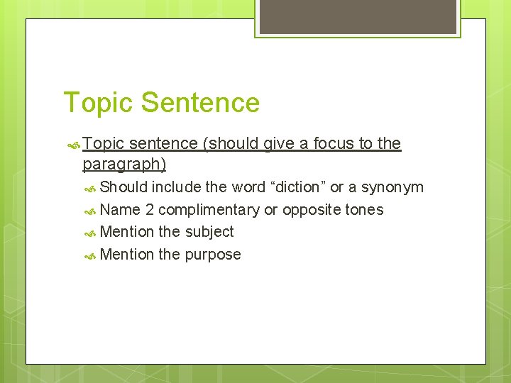 Topic Sentence Topic sentence (should give a focus to the paragraph) Should include the Topic Sentence Topic sentence (should give a focus to the paragraph) Should include the