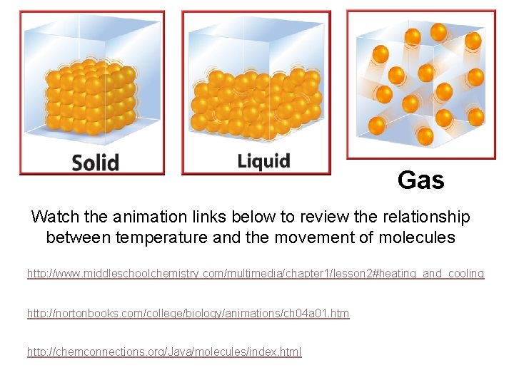 Gas Watch the animation links below to review the relationship between temperature and the