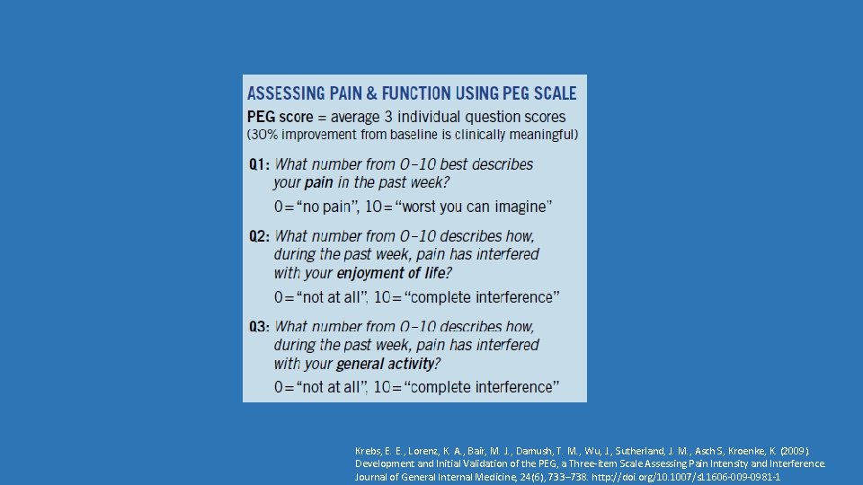 Krebs, E. E. , Lorenz, K. A. , Bair, M. J. , Damush, T.