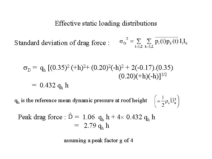 Effective static loading distributions Standard deviation of drag force : D = qh [(0.