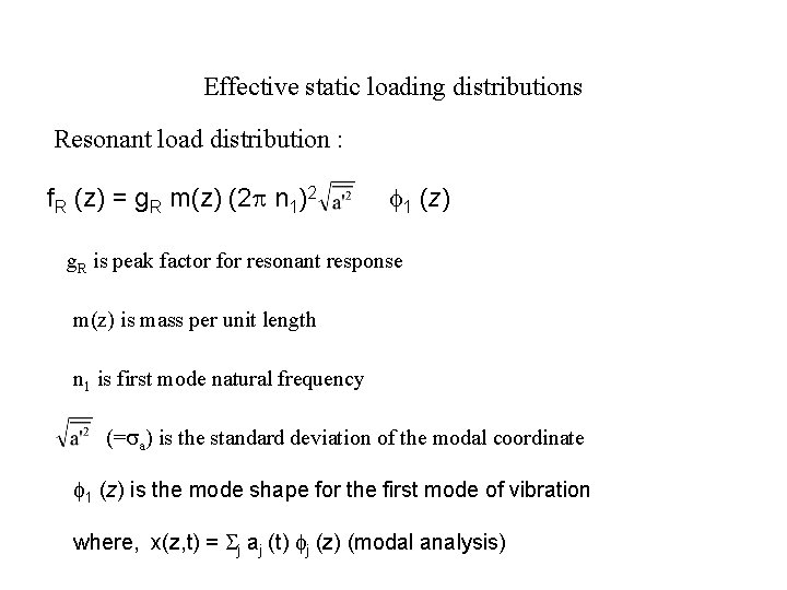 Effective static loading distributions Resonant load distribution : f. R (z) = g. R