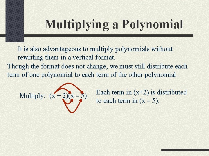 Multiplying a Polynomial It is also advantageous to multiply polynomials without rewriting them in