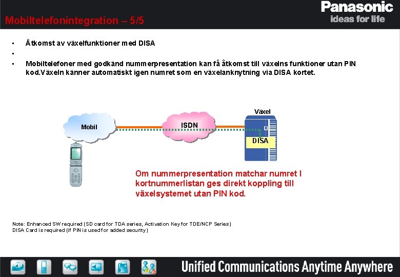 Mobiltelefonintegration – 5/5 • • • Åtkomst av växelfunktioner med DISA Mobiltelefoner med godkänd