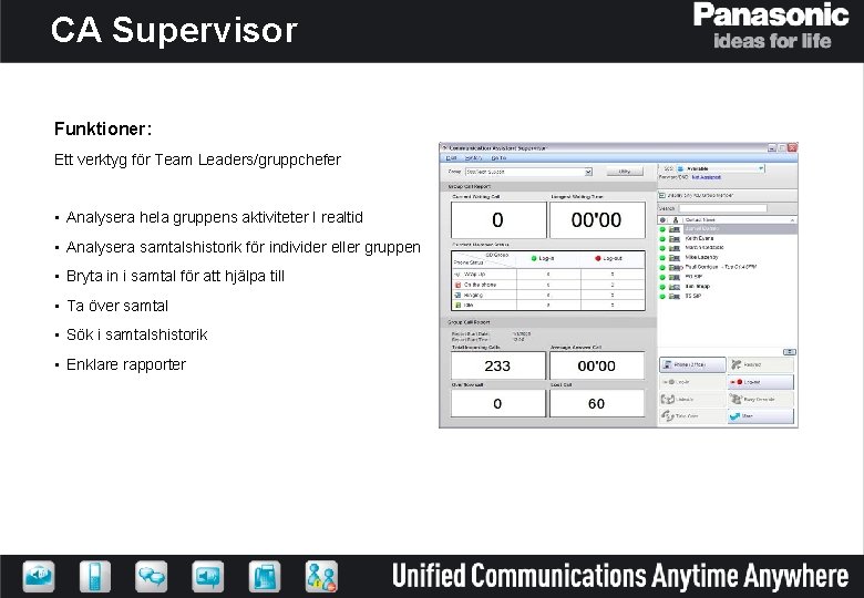 CA Supervisor Funktioner: Ett verktyg för Team Leaders/gruppchefer • Analysera hela gruppens aktiviteter I