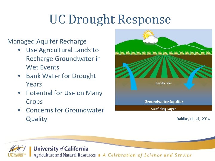 UC Drought Response Managed Aquifer Recharge • Use Agricultural Lands to Recharge Groundwater in