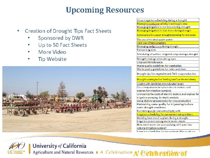 Upcoming Resources • Creation of Drought Tips Fact Sheets • Sponsored by DWR •