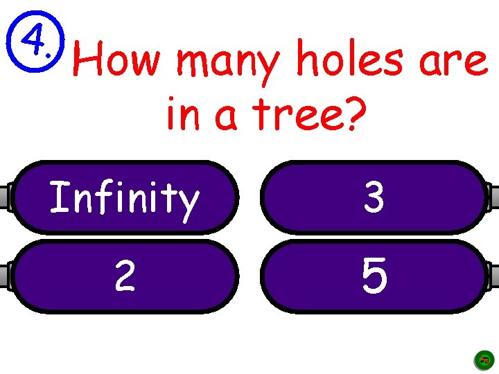 4. How many holes are in a tree? Infinity 3 2 5 