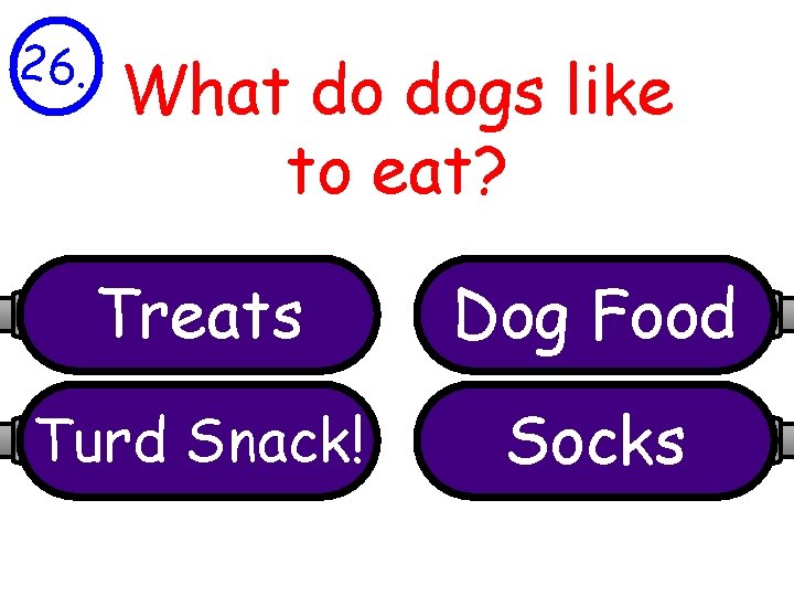 26. What do dogs like to eat? Treats Dog Food Turd Snack! Socks 