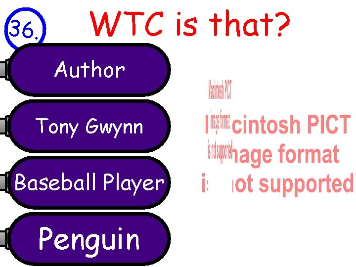 36. WTC is that? Author Tony Gwynn Baseball Player Penguin 