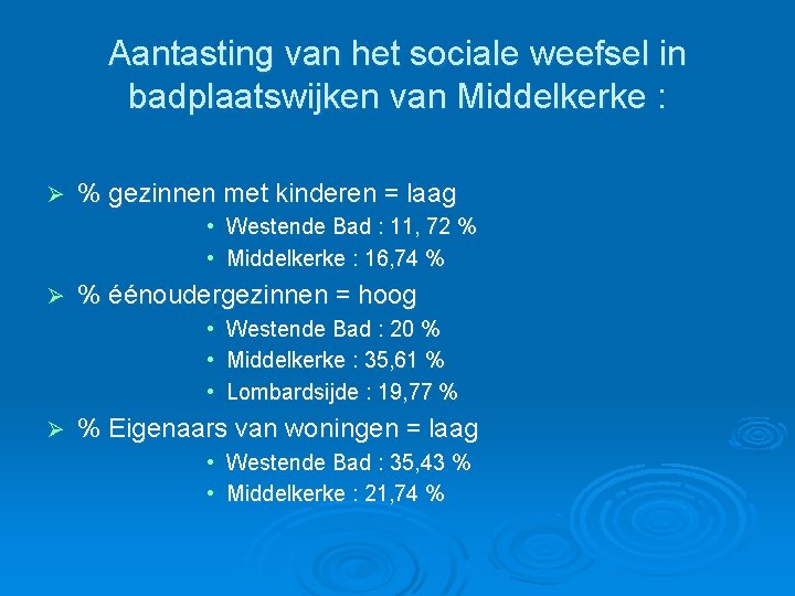 Aantasting van het sociale weefsel in badplaatswijken van Middelkerke : Ø % gezinnen met