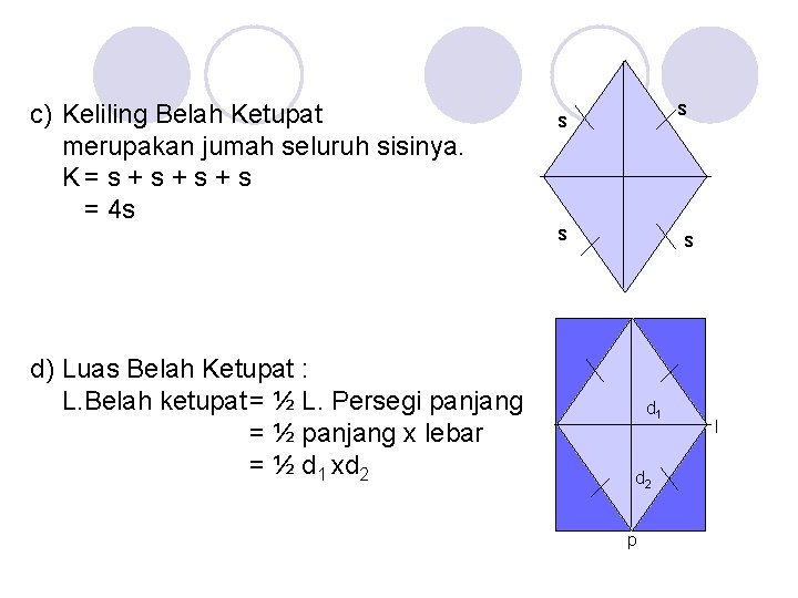 c) Keliling Belah Ketupat merupakan jumah seluruh sisinya. K= s + s + s