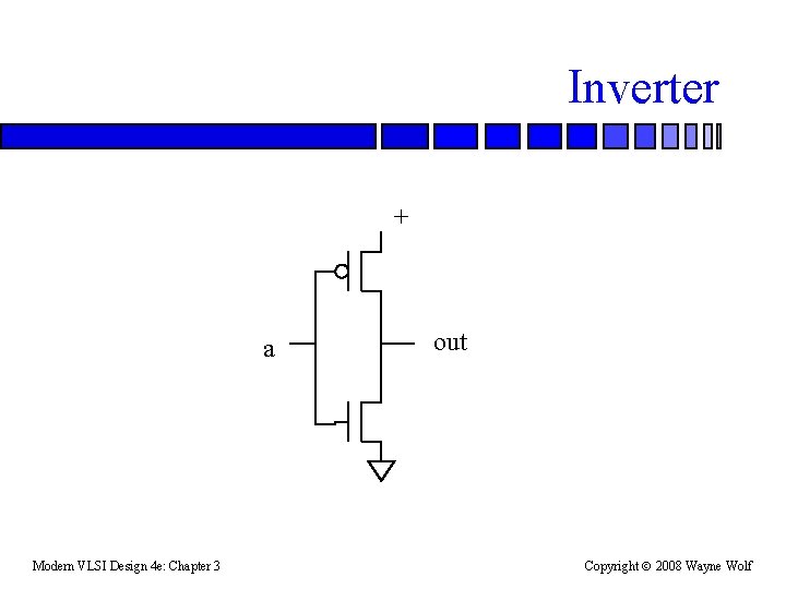 Inverter + a Modern VLSI Design 4 e: Chapter 3 out Copyright 2008 Wayne Inverter + a Modern VLSI Design 4 e: Chapter 3 out Copyright 2008 Wayne