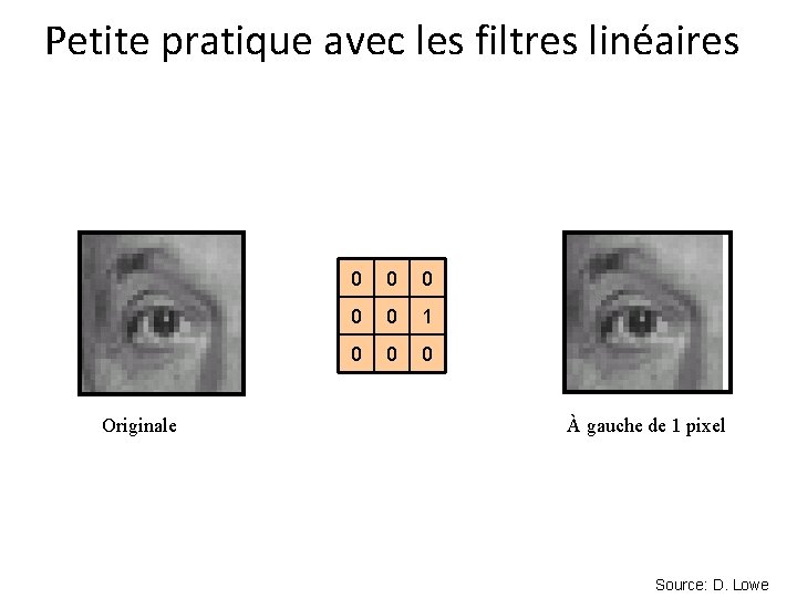 Petite pratique avec les filtres linéaires Originale 0 0 0 1 0 0 0