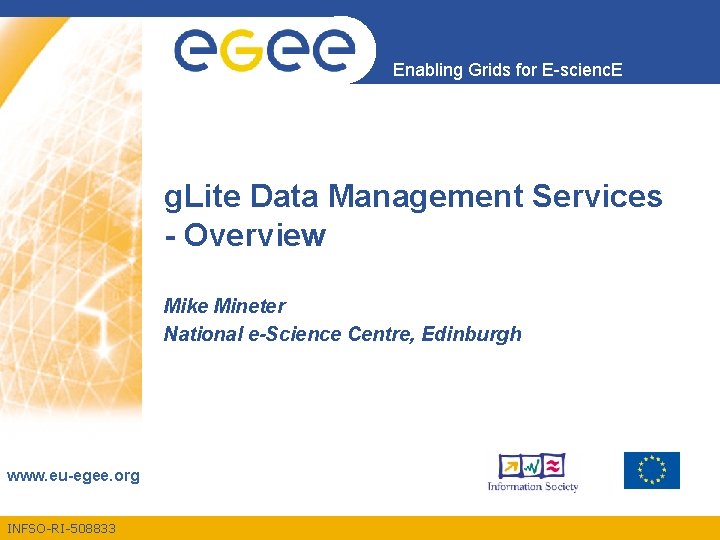 Enabling Grids for E-scienc. E g. Lite Data Management Services - Overview Mike Mineter